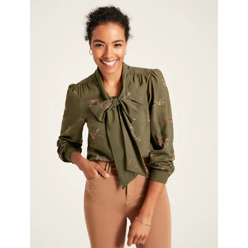 Joules Ladies Everly Tie Neck Blouse - Heritage Pheasants-1